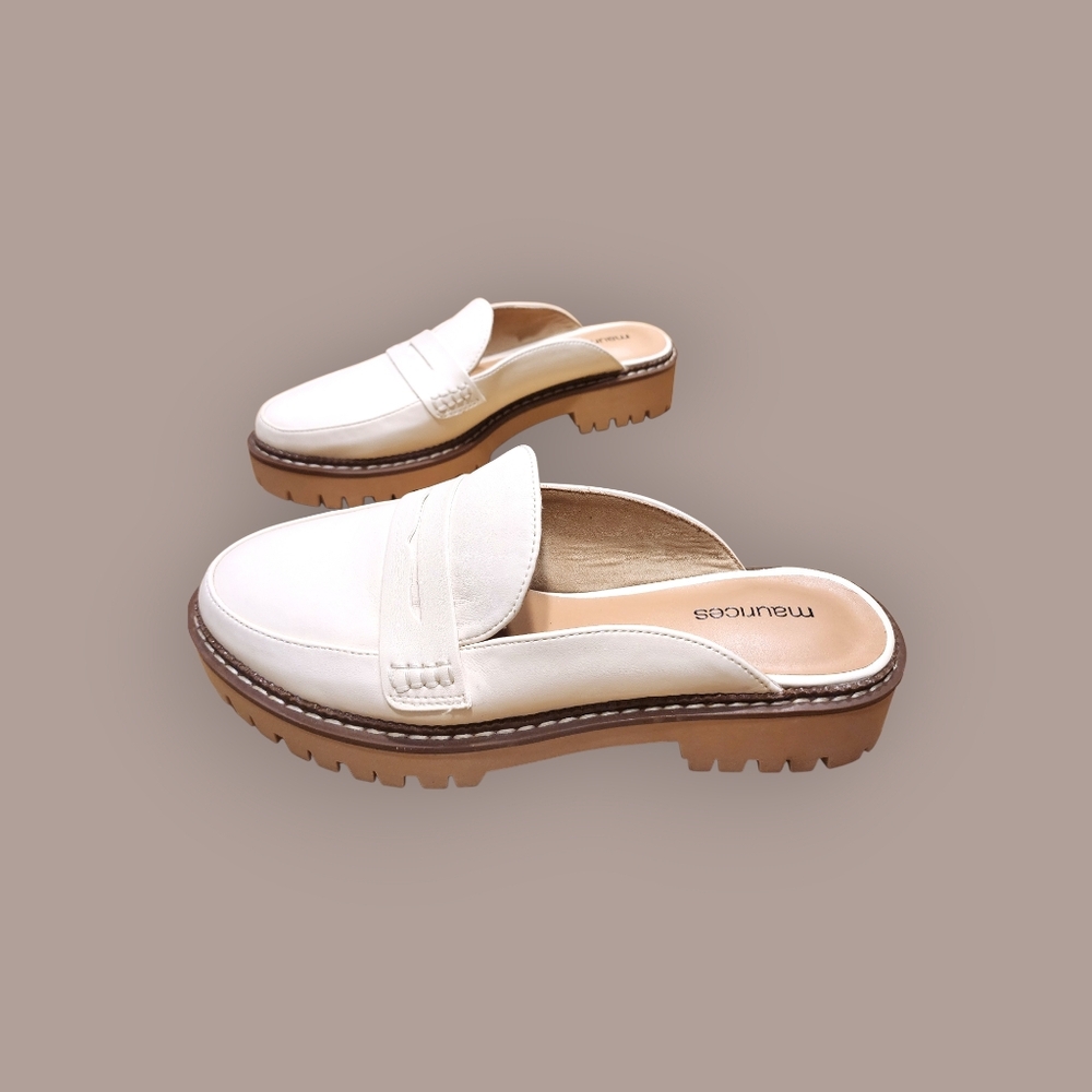 Maurices Gretchen Platform Loafer Womens 8 Off White Leather Chunky Heel Retro - Picture 2 of 14
